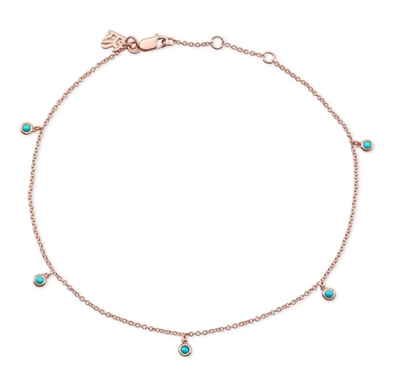 14K Gold 5 Bezel Turquoise Anklet