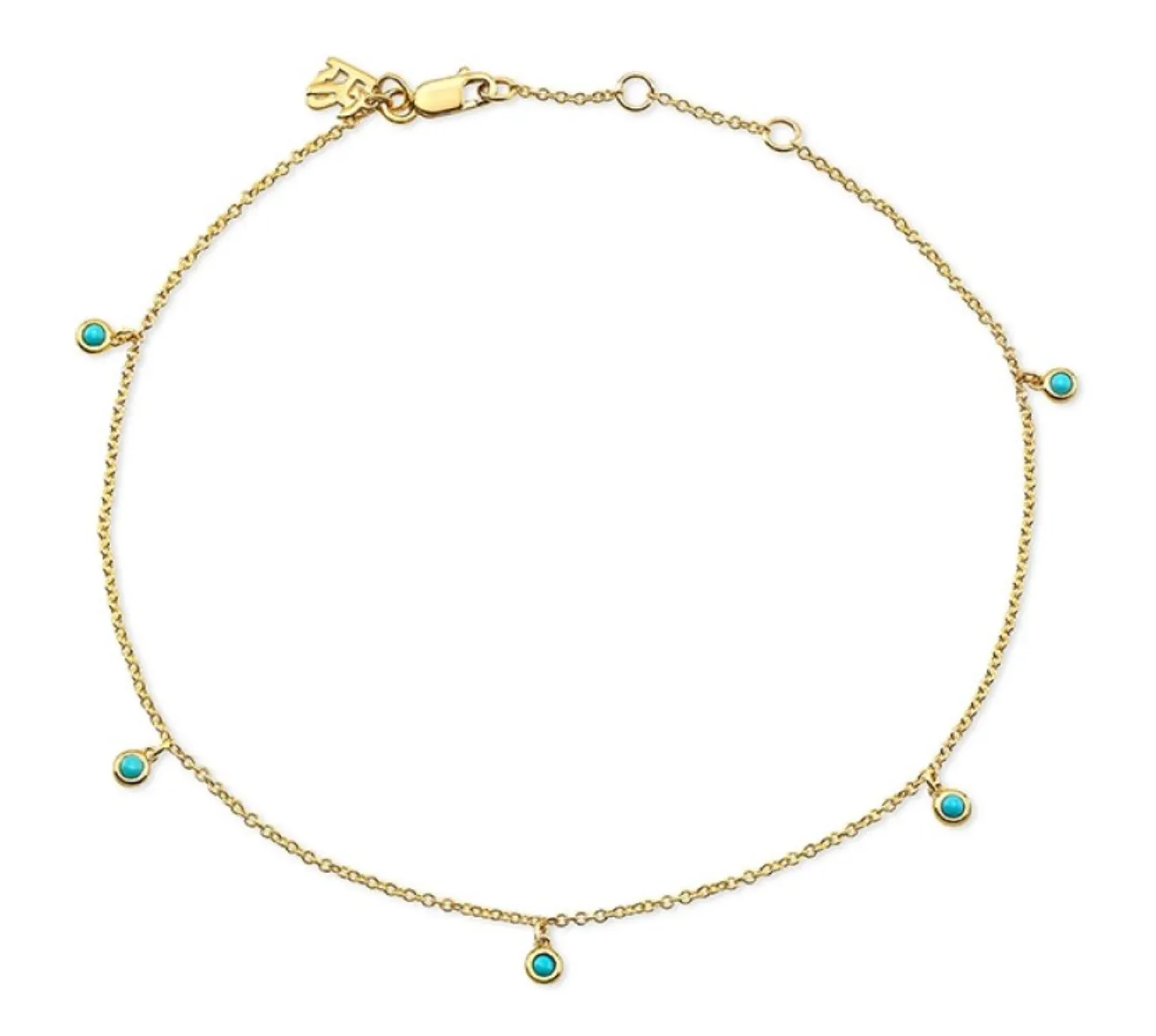 14K Gold 5 Bezel Turquoise Anklet