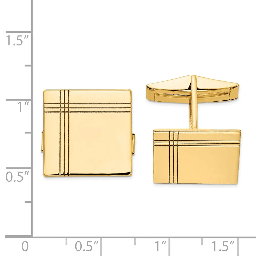 14k Real Gold Men's Square WithLine Design Cuff Links