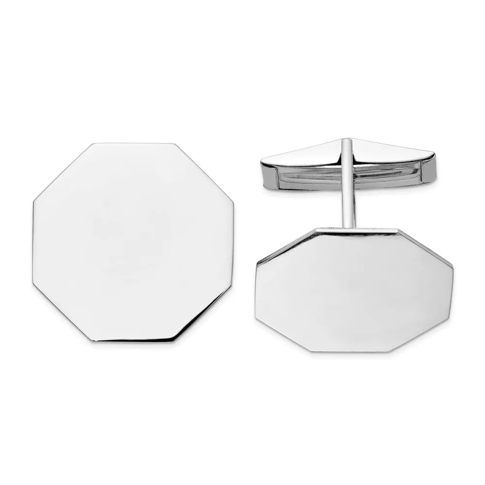 14k Real Gold WG Men's Octagonal Cuff Links