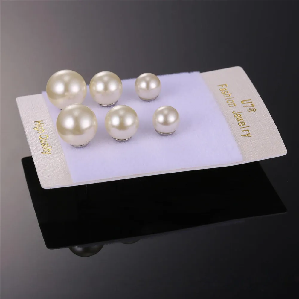 3 Pairs Pearl Stud Earrings Set Surgical Stainless Steel Ear Pin