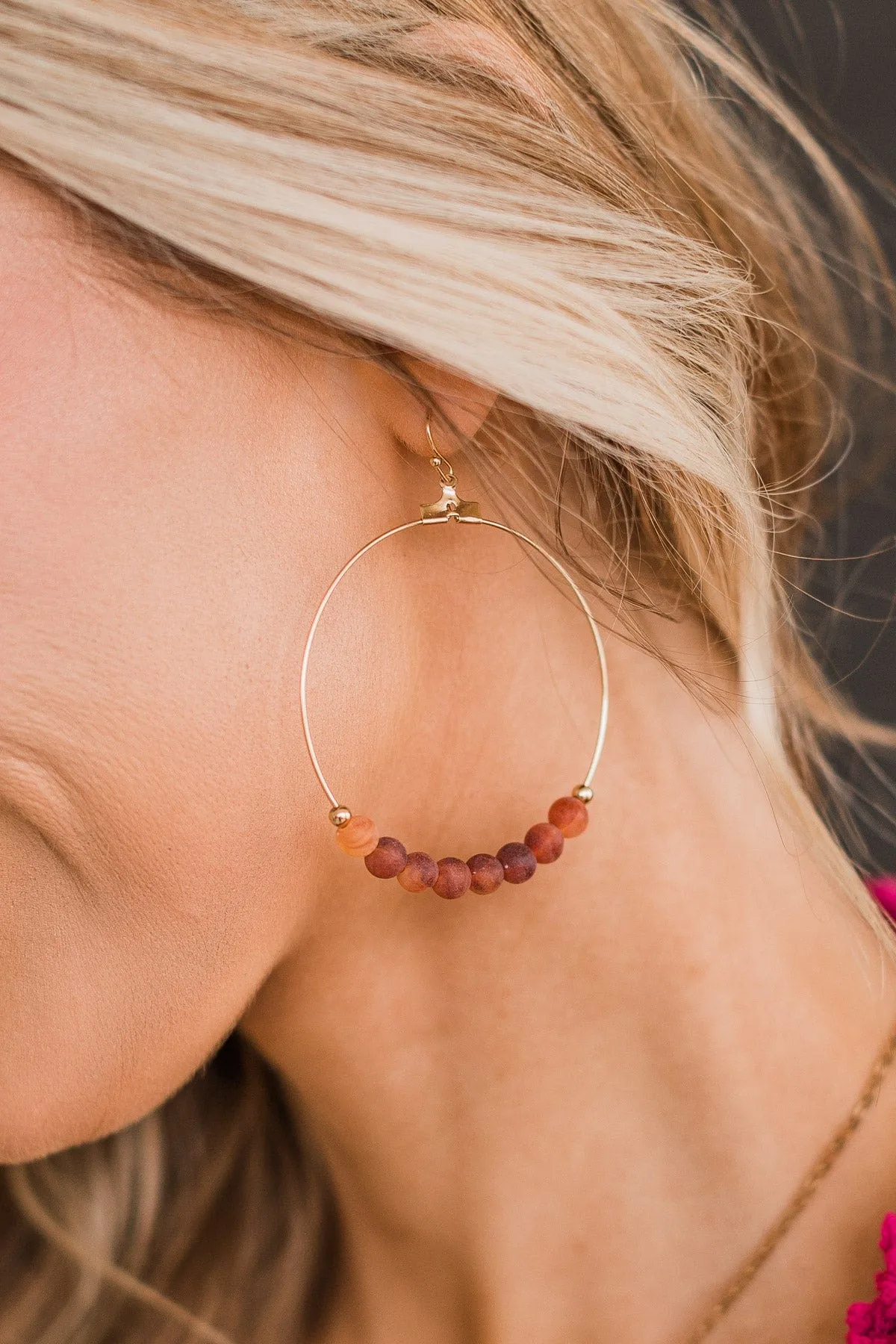 Act Naturally Beaded Hoop Earrings- Red Jasper