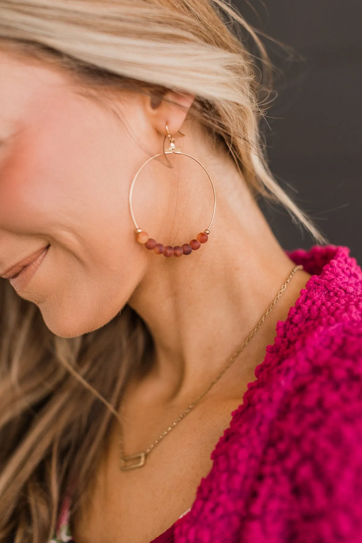 Act Naturally Beaded Hoop Earrings- Red Jasper