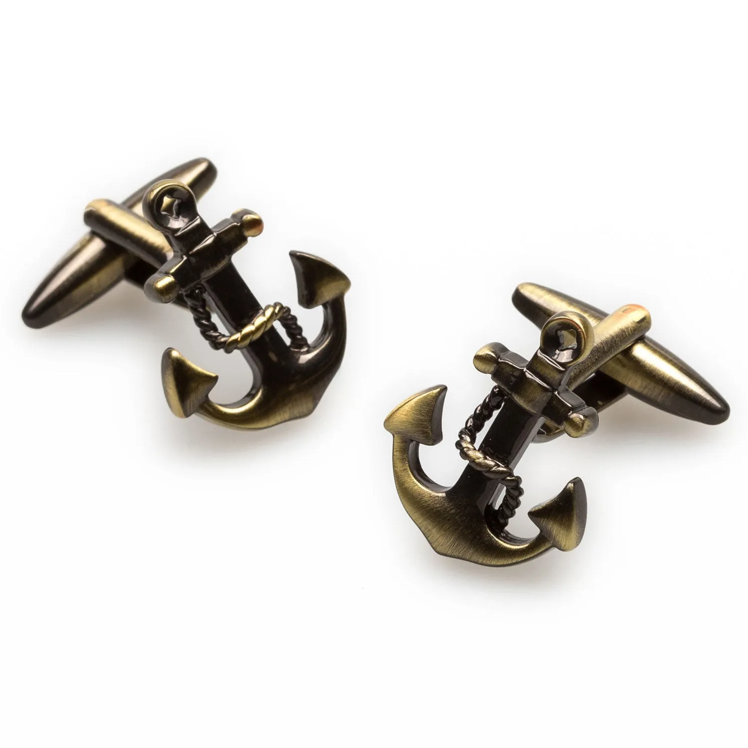 Antique Brass Anchor Rope Cufflinks