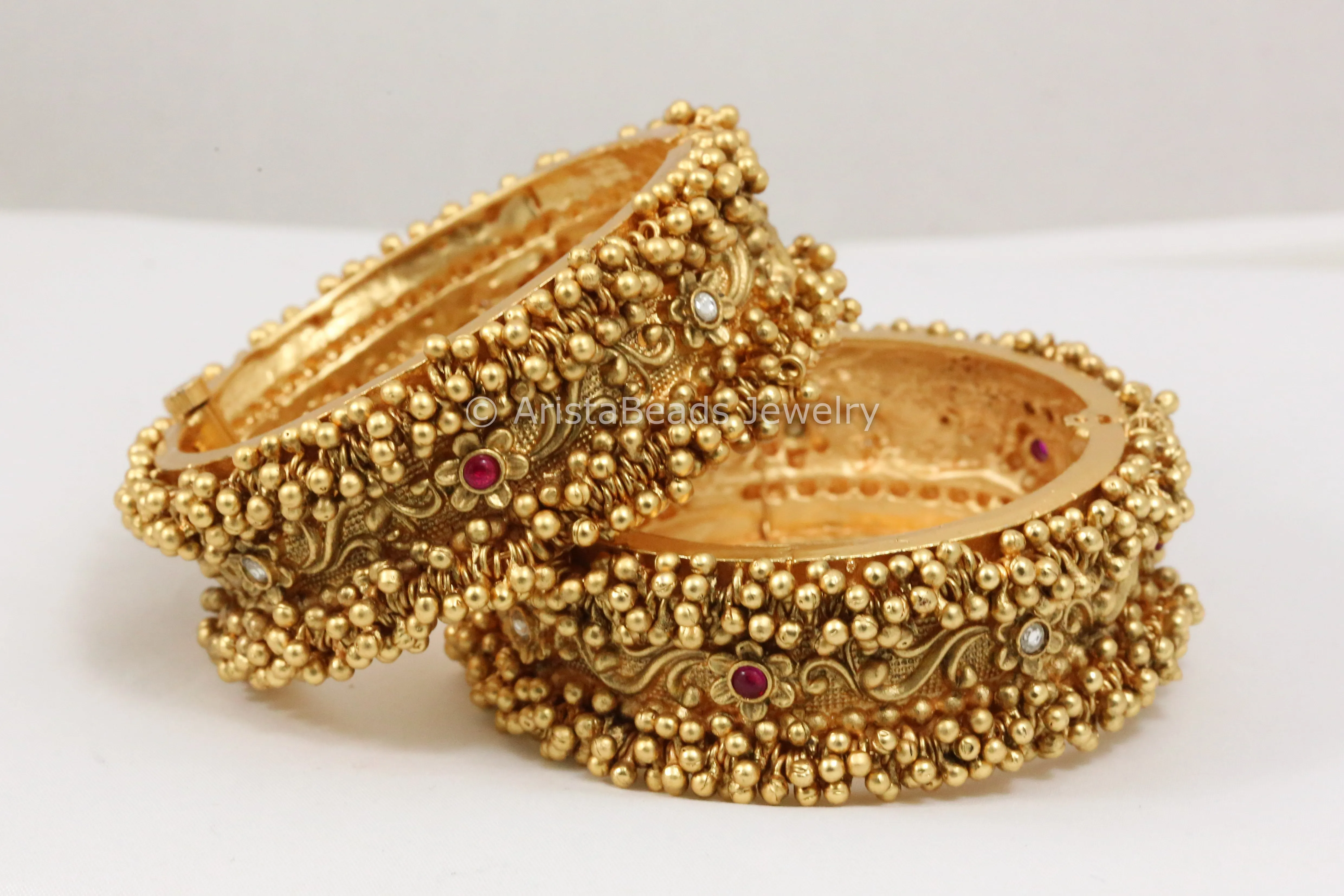 Antique Gold Ghungroo Jadau Bangle - Openable