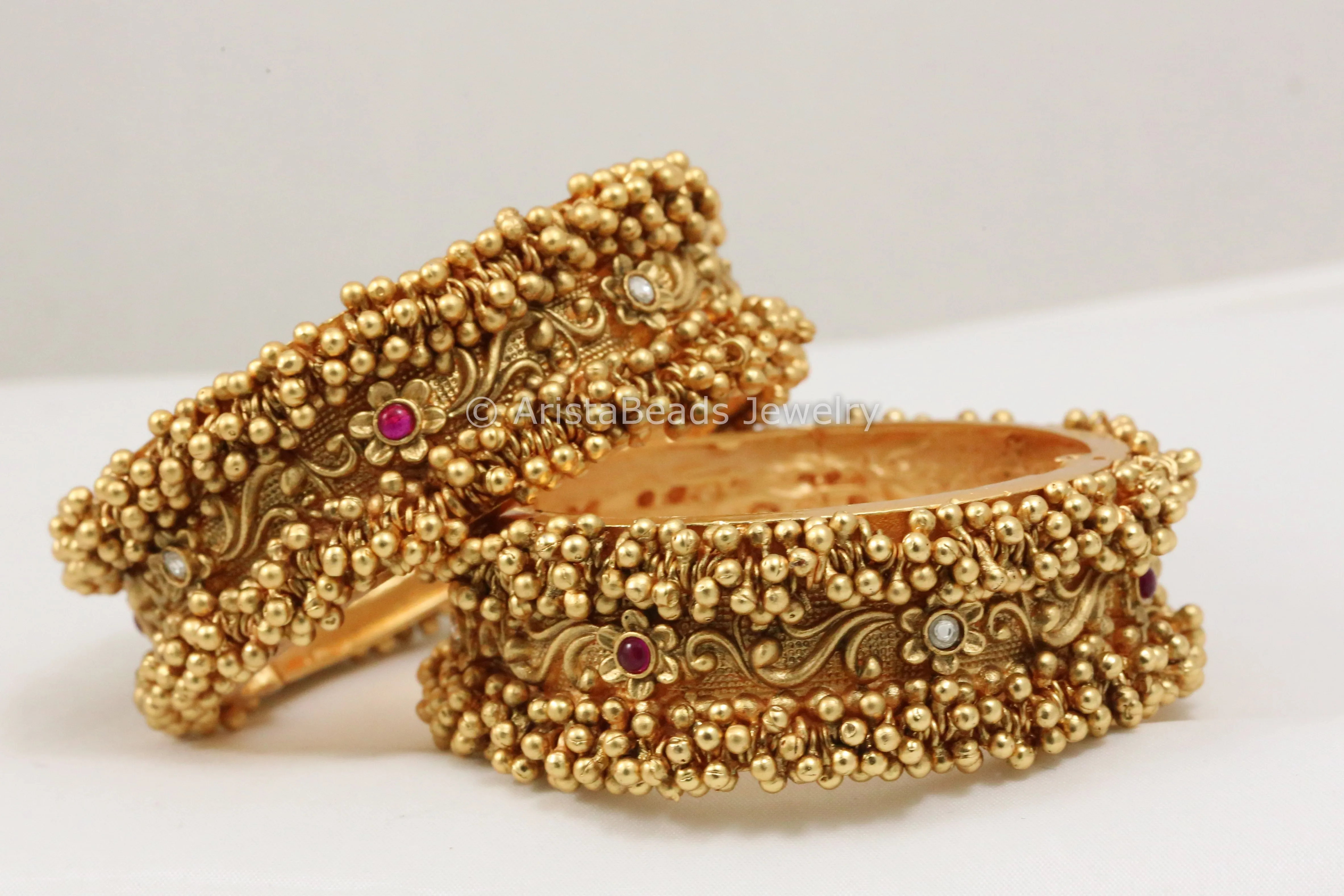 Antique Gold Ghungroo Jadau Bangle - Openable