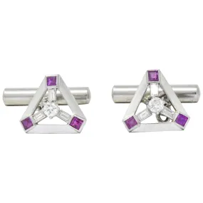 Art Deco 2.08 CTW Diamond Ruby Platinum Cufflinks