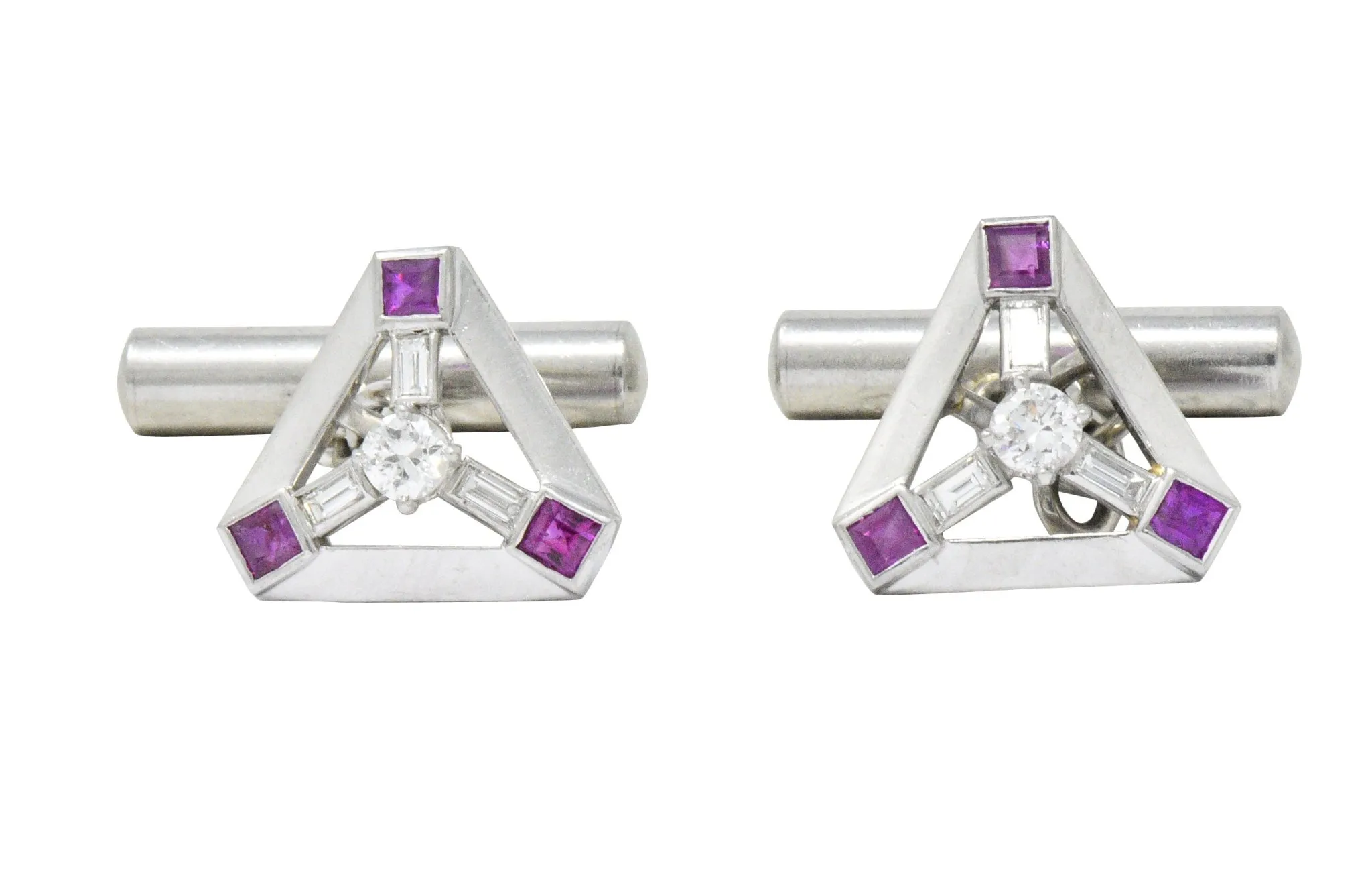 Art Deco 2.08 CTW Diamond Ruby Platinum Cufflinks