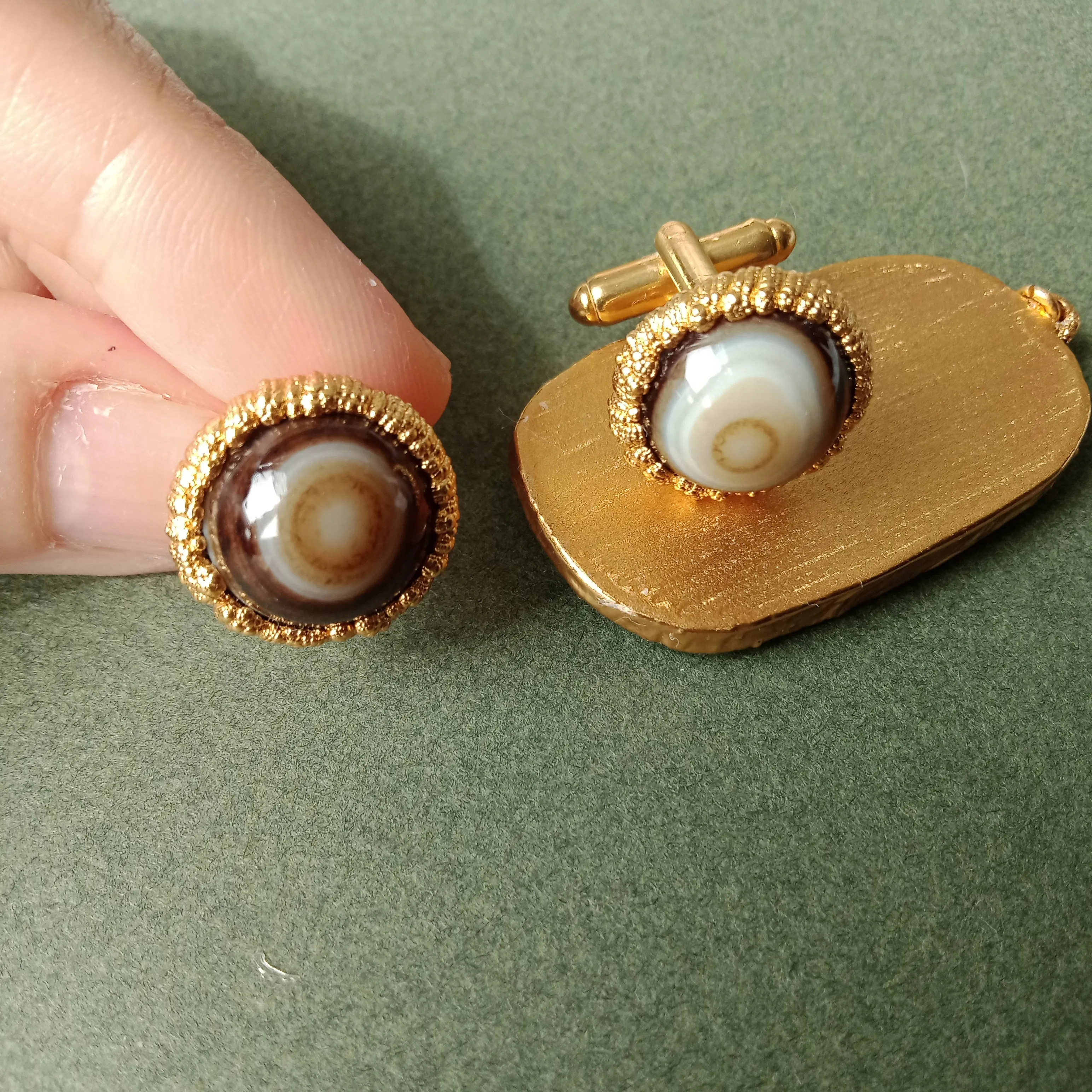 Banded agate 'urchin' textured cufflinks