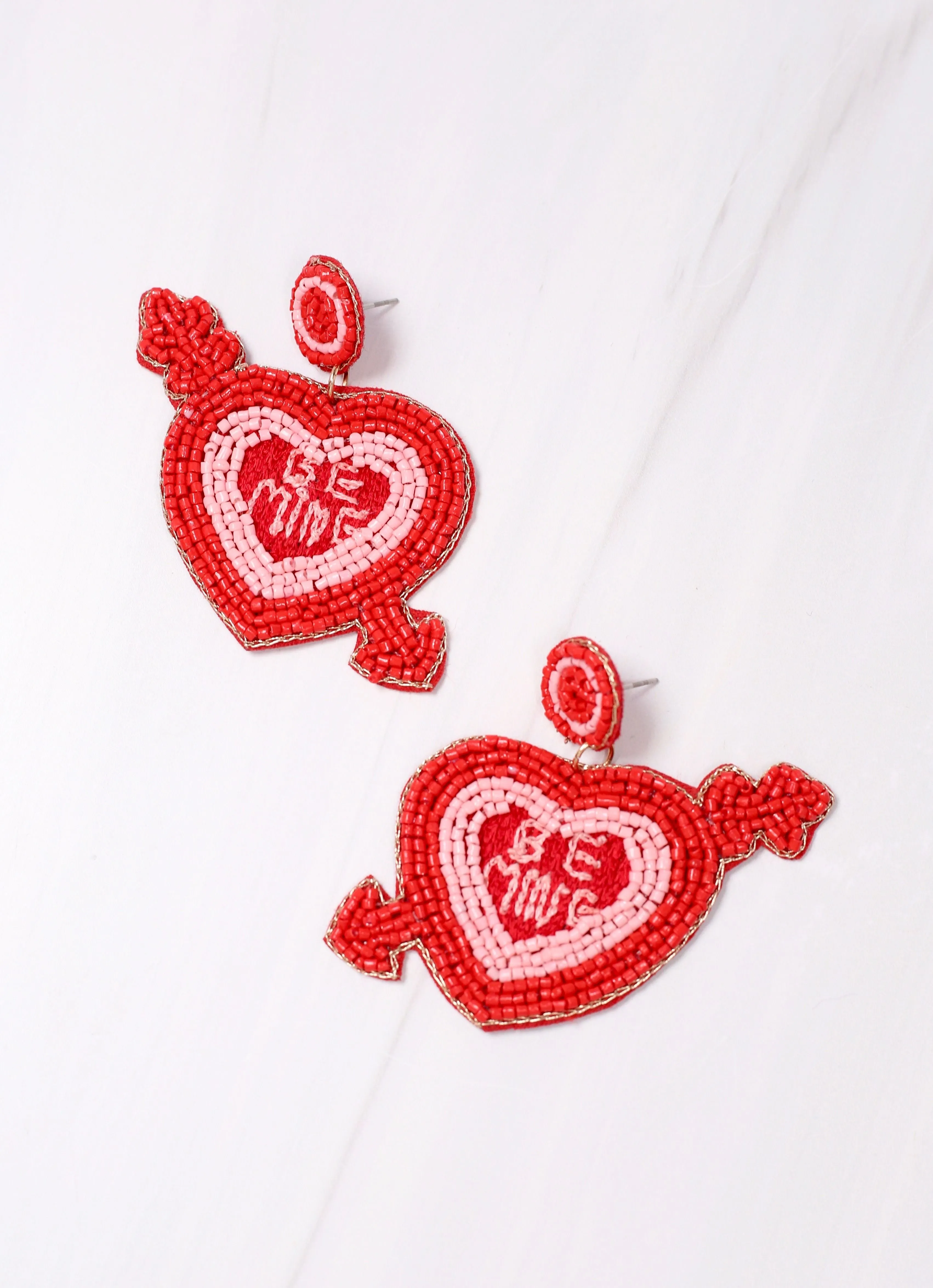 Be Mine Arrow Heart Earring RED