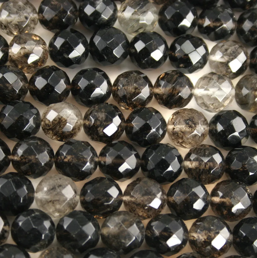 Black Rutilated Quartz Faceted Round 14mm