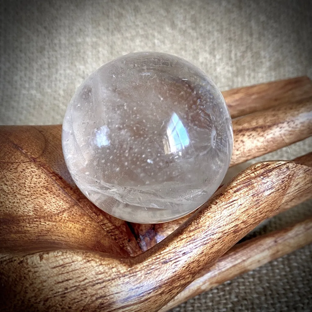 Black Shungite Chip Garden, Quartz Crystal Ball, Custom Wood Bowl