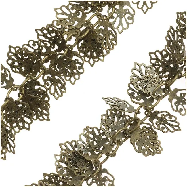 Charm Chain, Oak Leaf 10mm, Antiqued Brass (1 inch)