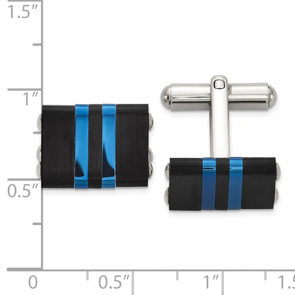 Chisel Stainless Steel Brushed and Polished Black and Blue IP-Plated Cuff Links