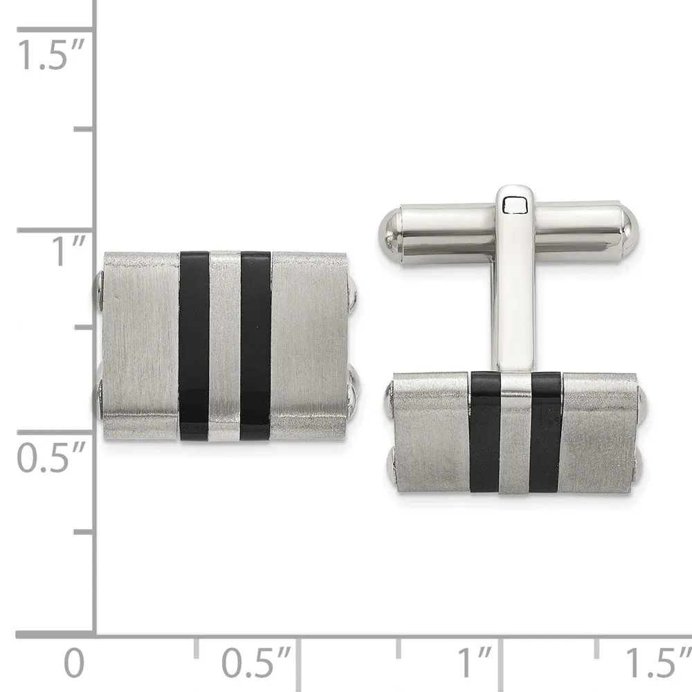 Chisel Stainless Steel Brushed and Polished Black IP-Plated Striped Cuff Links