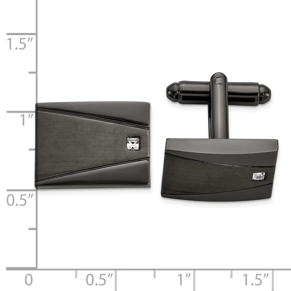 Chisel Stainless Steel Brushed and Polished Gunmetal IP-Plated with CZ Rectangle Cuff Links