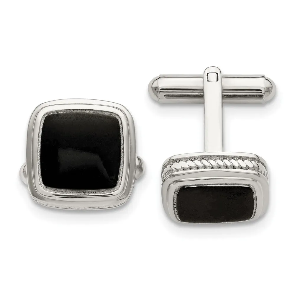 Chisel Stainless Steel Polished Black IP-Plated Textured Edge Cufflinks