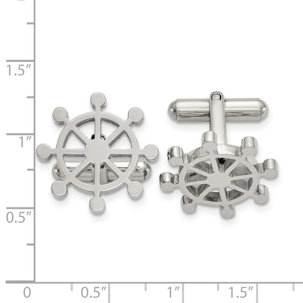 Chisel Stainless Steel Polished Ship's Wheel Cufflinks