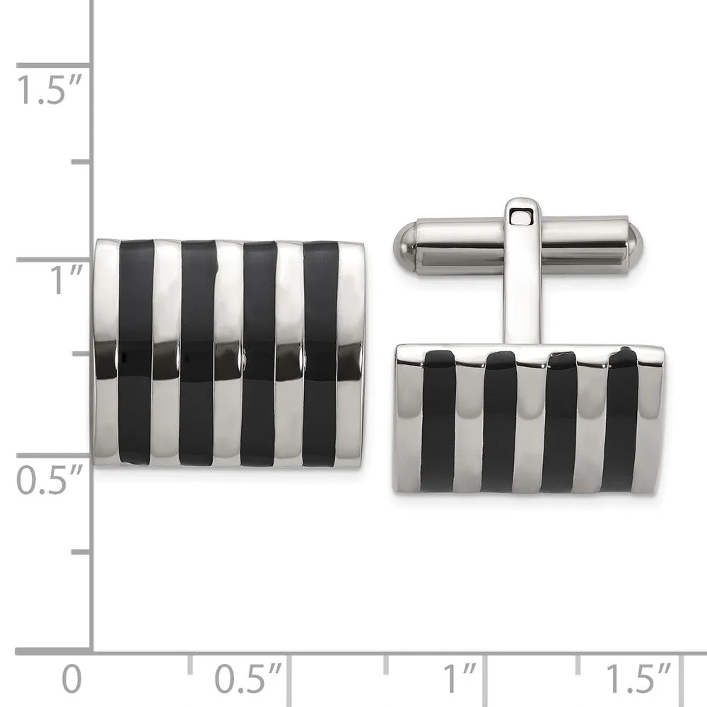 Chisel Stainless Steel Polished with Black Enamel Stripes Cuff Links