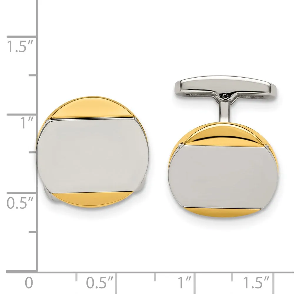 Chisel Stainless Steel Polished Yellow IP-Plated Circle Cufflinks