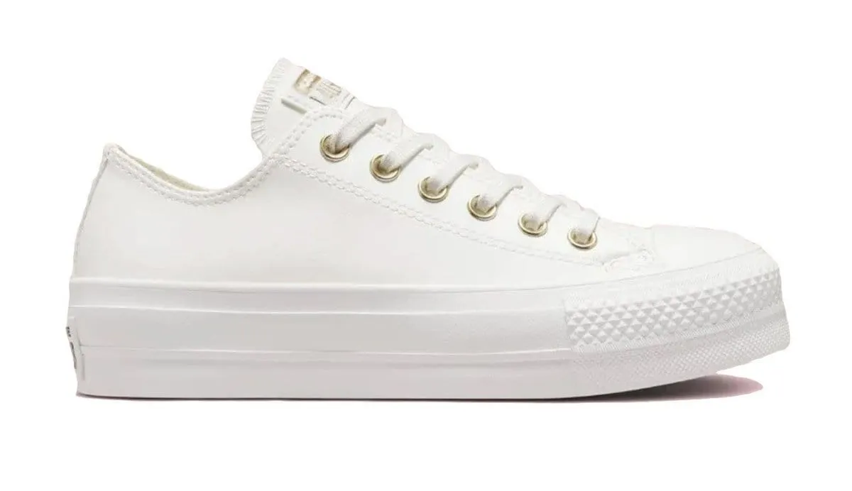 CONVERSE WOMEN'S CHUCK TAYLOR ALL STAR SYNTHETIC LEATHER LIFT PLATFORM LOW TOP VINTAGE WHITE SHOES