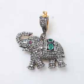 Diamond Elephant with Ruby and Emerald Pendant