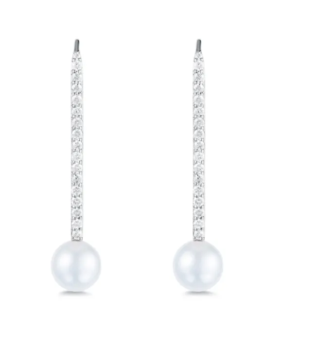 Diamond Pearl Stick Earrings