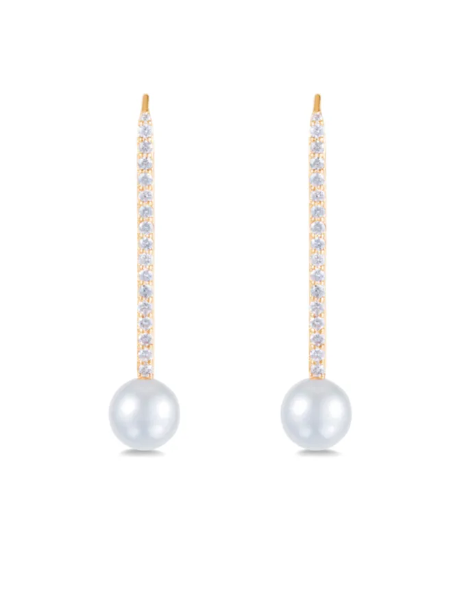 Diamond Pearl Stick Earrings