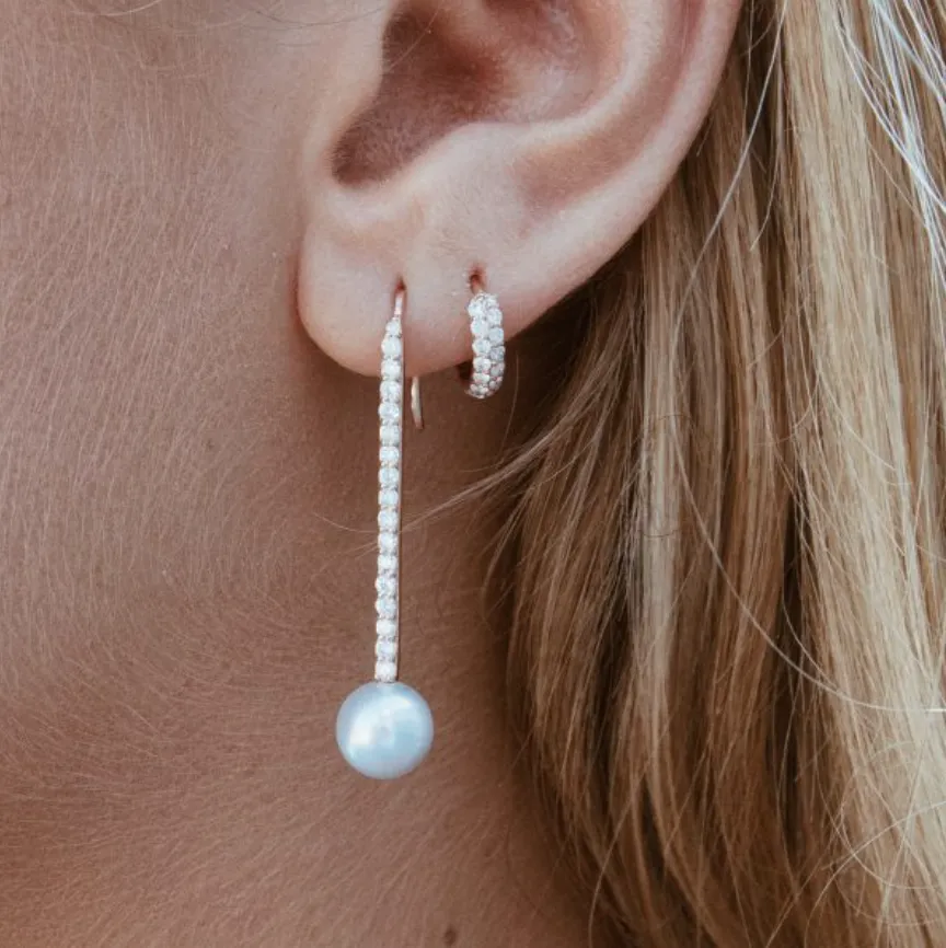 Diamond Pearl Stick Earrings