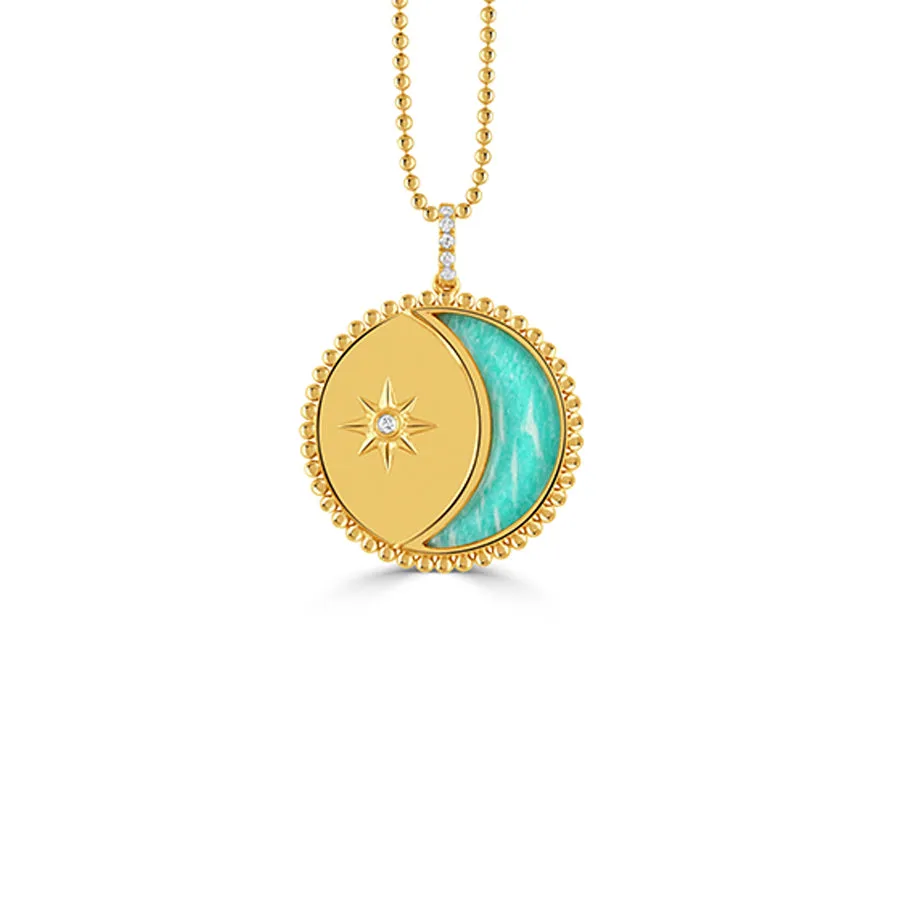 Doves by Doron Paloma 18Kt Gold Diamond Clear Quartz Over Amazonite Medallion