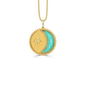 Doves by Doron Paloma 18Kt Gold Diamond Clear Quartz Over Amazonite Medallion