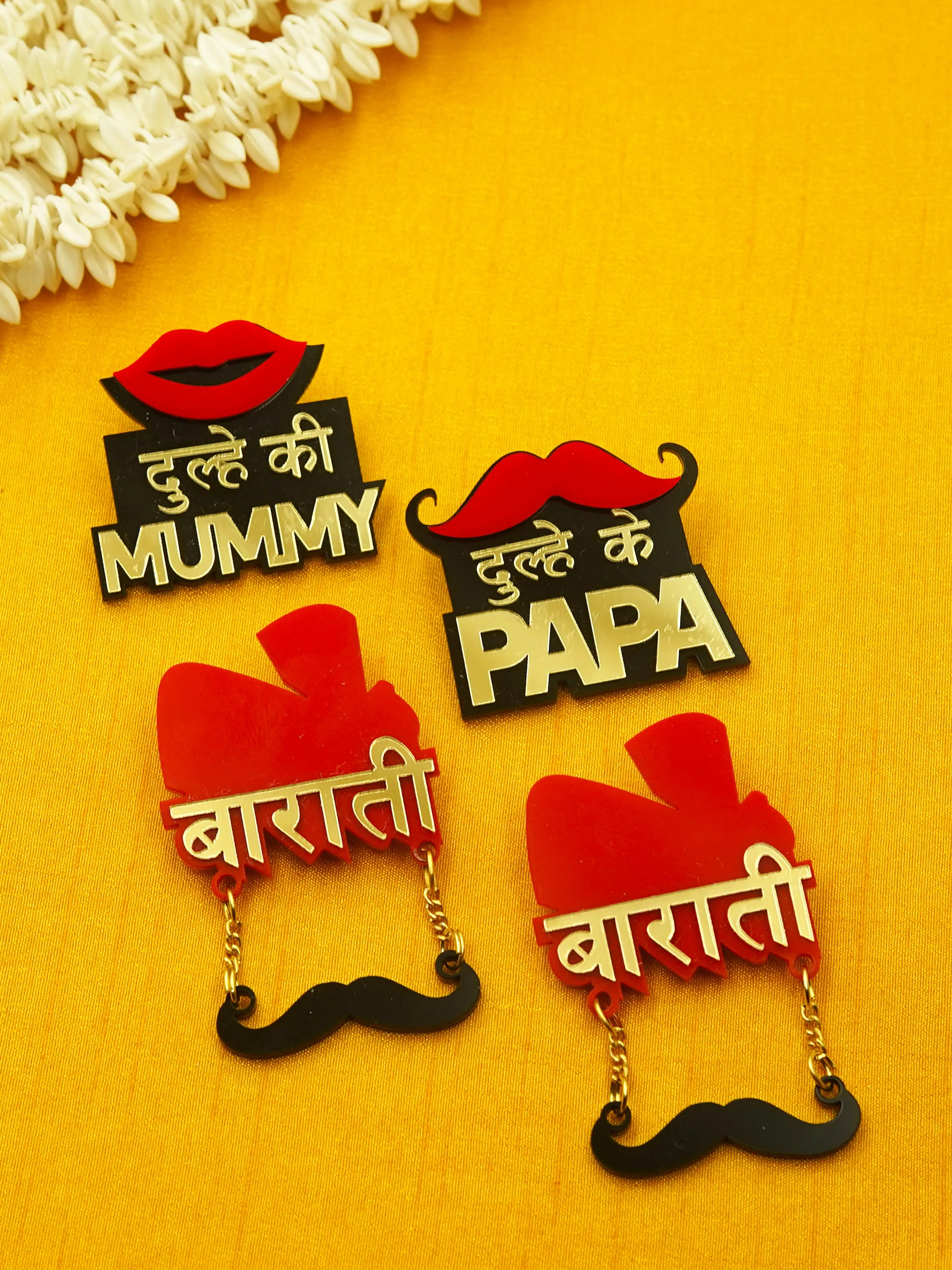 Dulhe ki Mummy+Dulhe ke Papa+Barati Brooch Set of 4