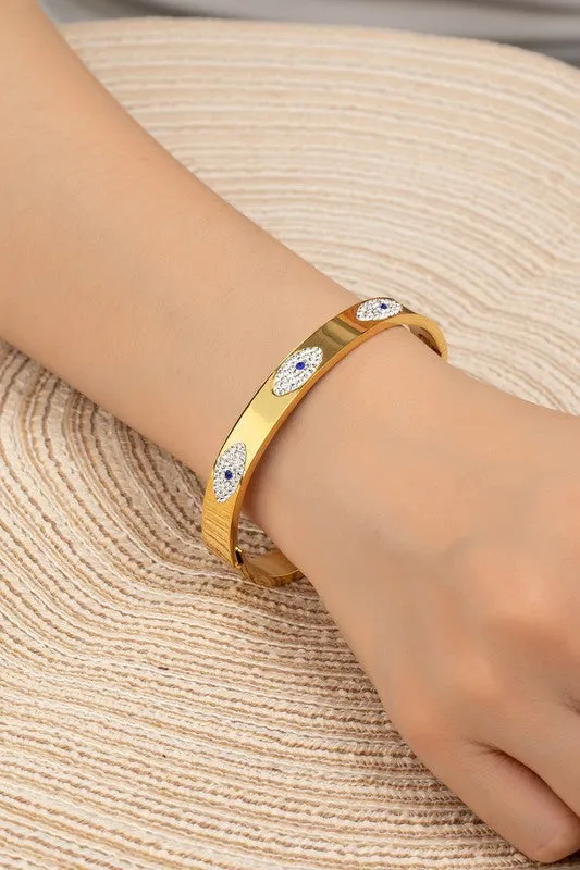 Evil Eye Hinge Bangle Waterproof Stainless Steel