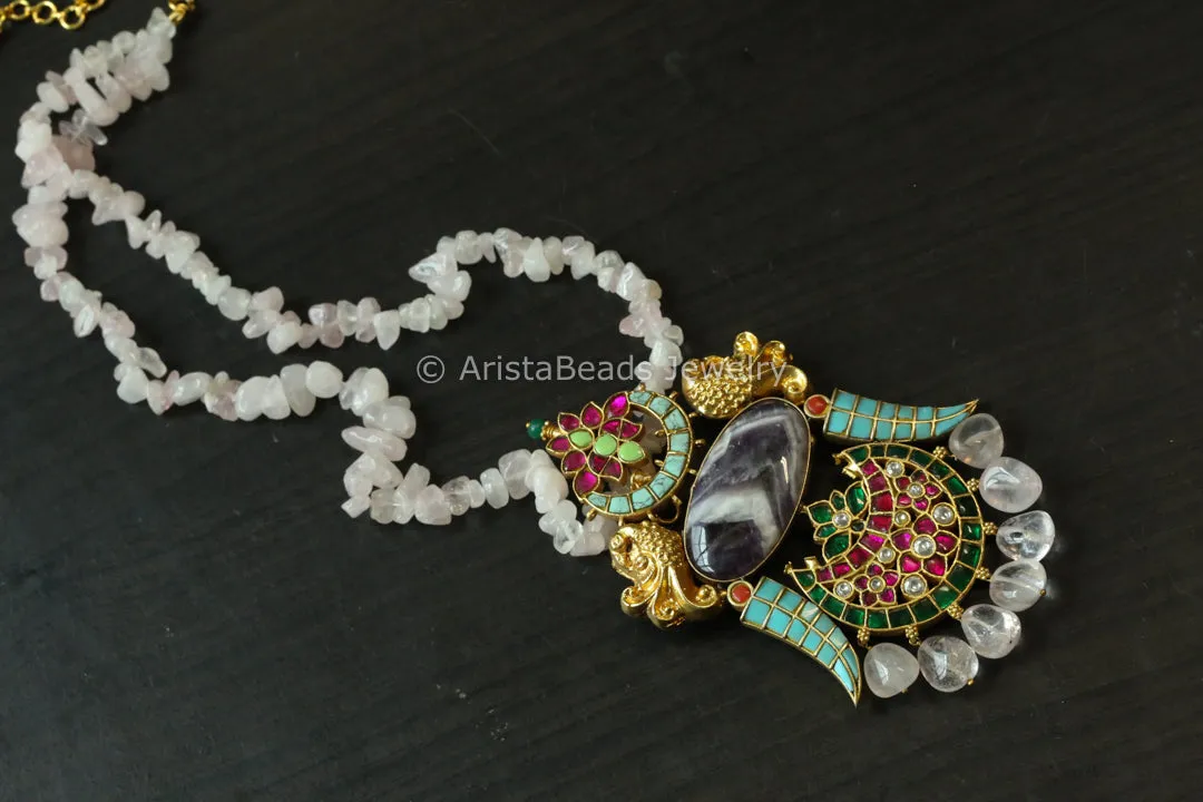 Fusion Kundan Necklace - Rose Quartz Chain