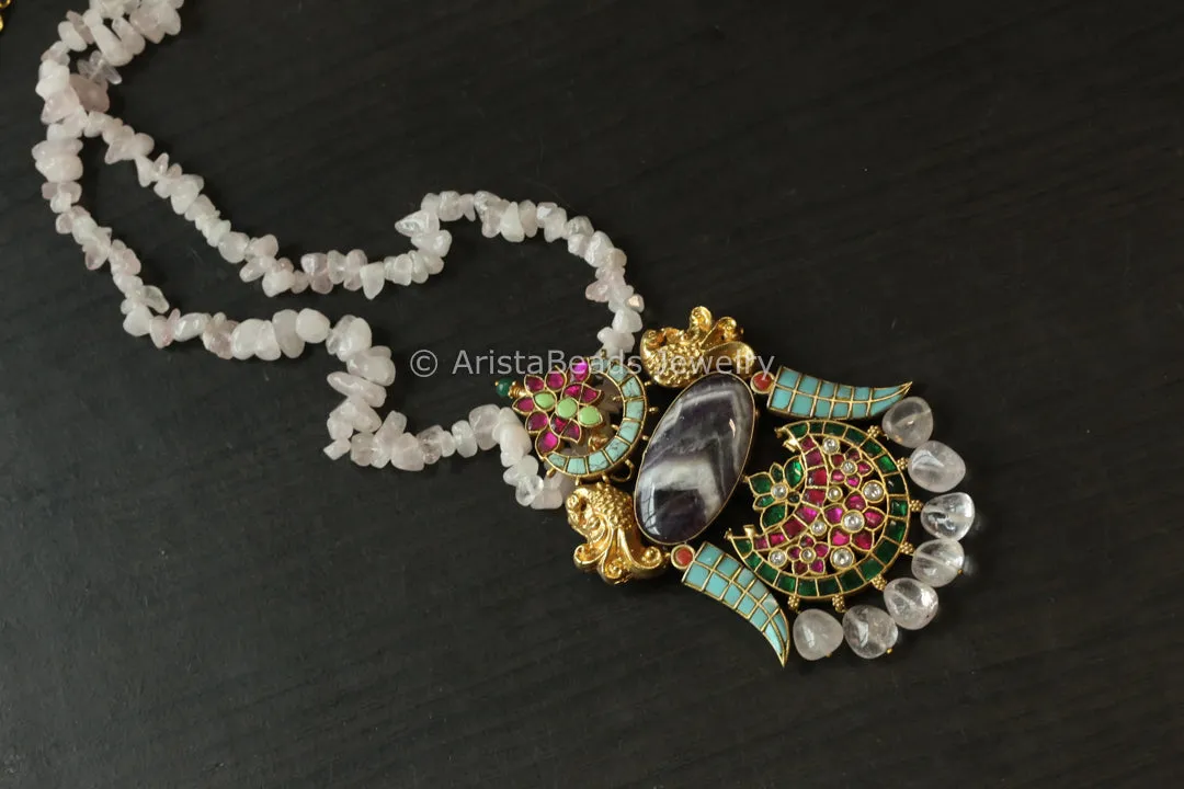 Fusion Kundan Necklace - Rose Quartz Chain