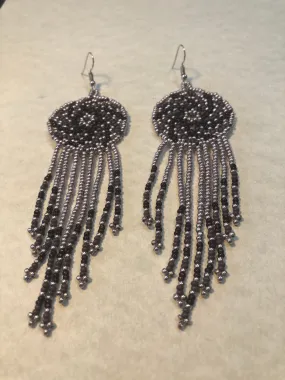 Guatemalan handcrafted glass seed bead earrings in Dream Catcher motif