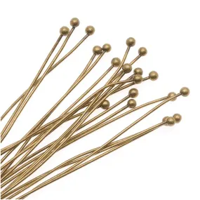 Head Pins, with Ball Head 1.5 Inches Long and 22 Gauge Thick, Antiqued Brass (20 Pieces)