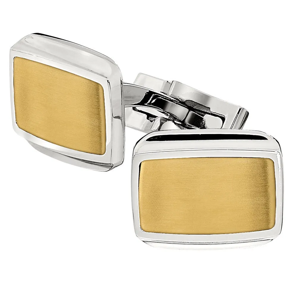 IBGoodman Stainless Steel Yellow IP-Plated Satin Finish Center Cuff Links