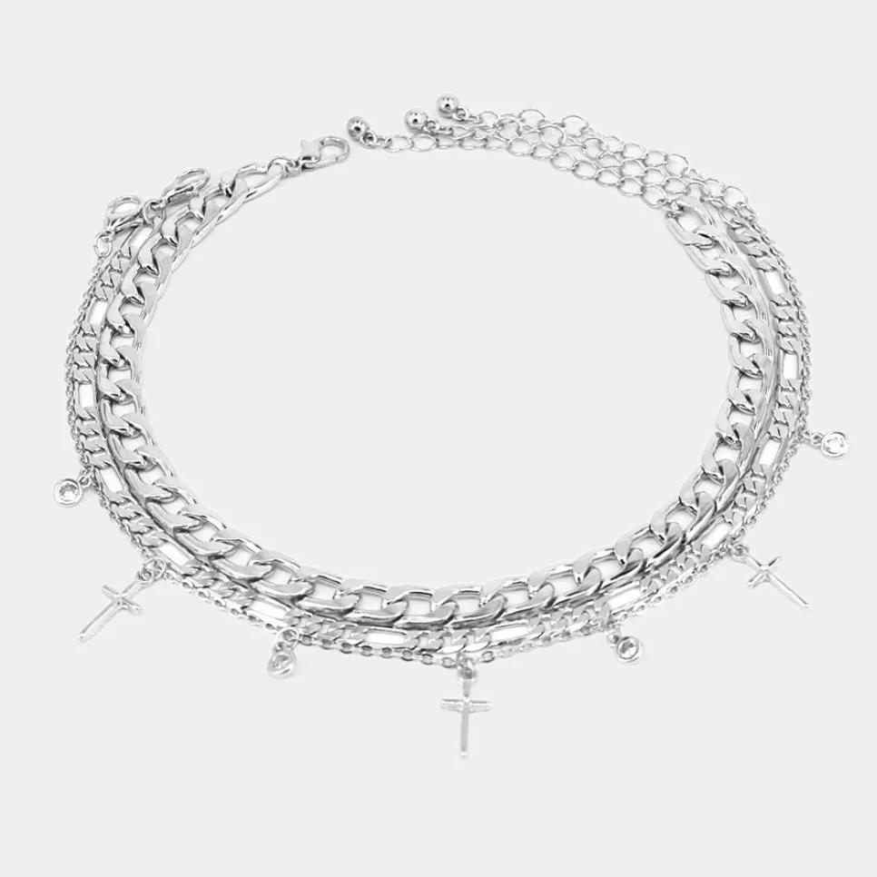 iLLASPARKZ 3PCS - Cross Metal Chain Layered Anklets