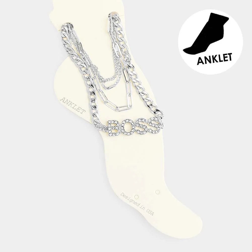 iLLASPARKZ 4PCS - Boss Rhinestone Chain Layered Anklets