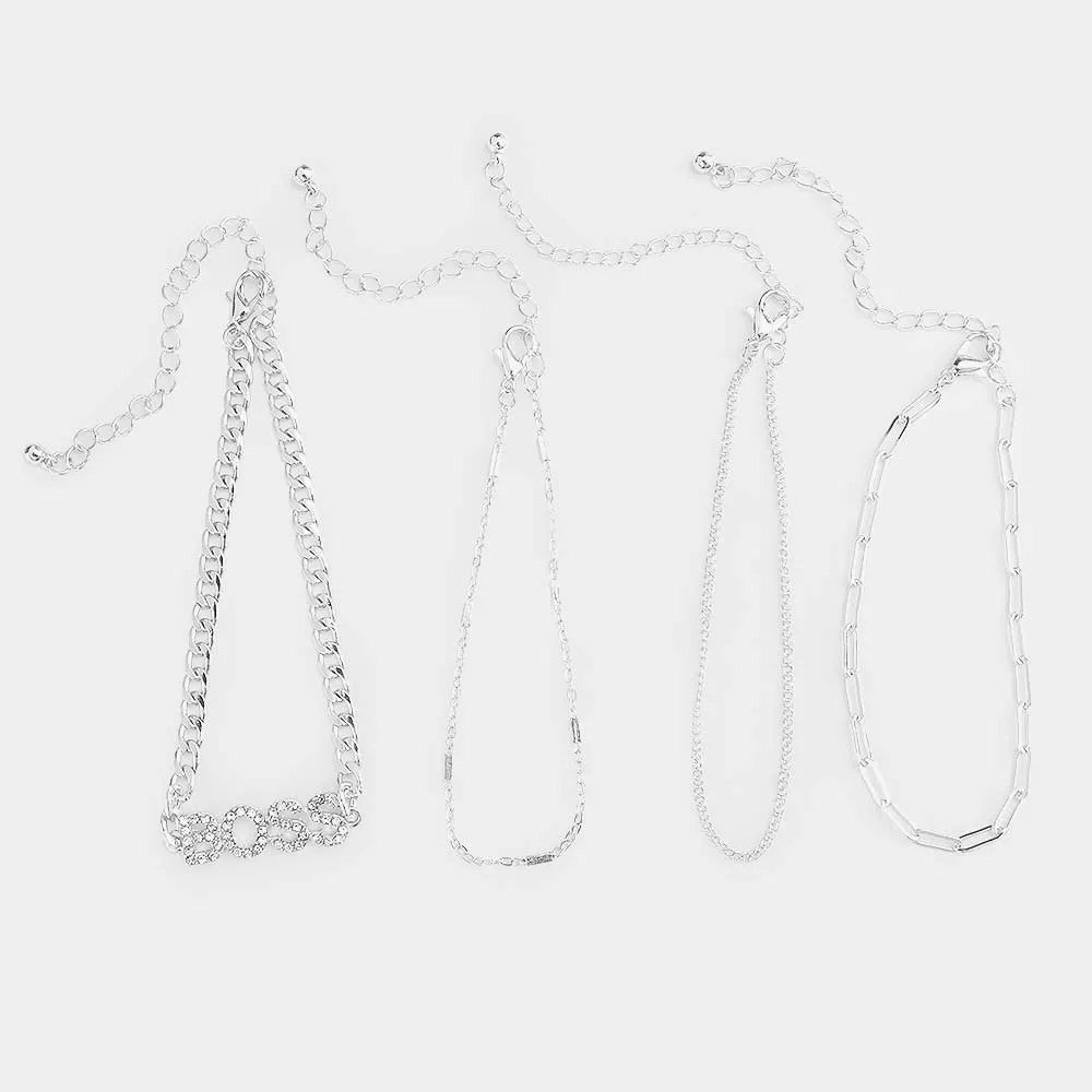 iLLASPARKZ 4PCS - Boss Rhinestone Chain Layered Anklets