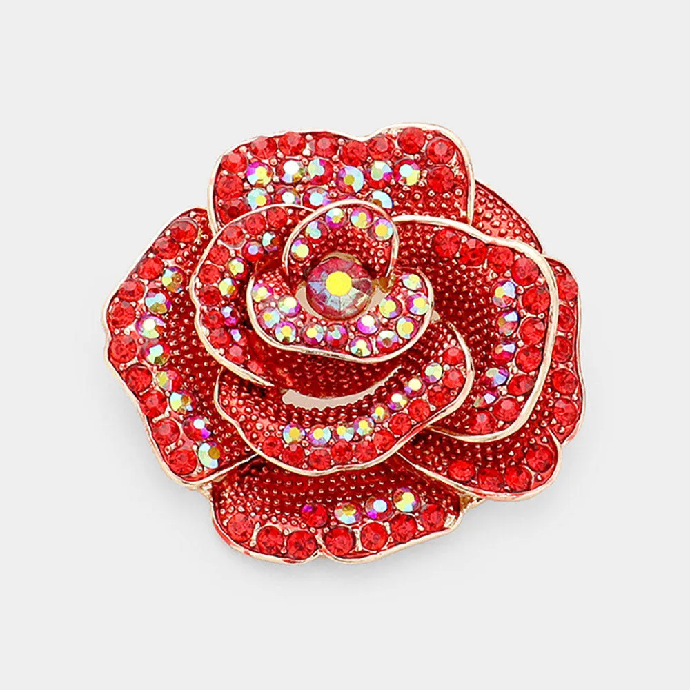 iLLASPARKZ Crystal Rhinestone Pave Rose Brooch