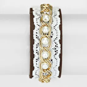 iLLASPARKZ Laced Pearl faux leather wrap Bracelet