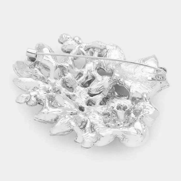 iLLASPARKZ Pave flower & glass crystal leaf brooch