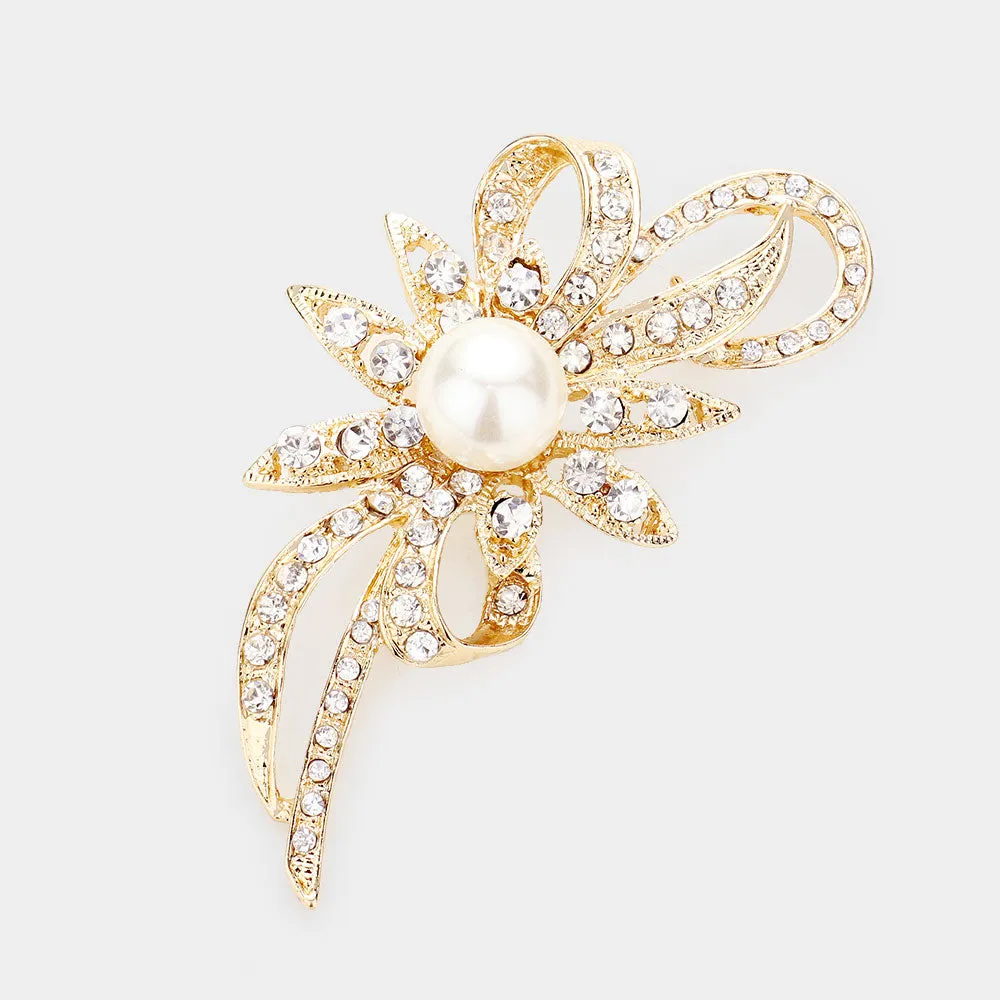 iLLASPARKZ Pearl Accented Metal Bow Pin Brooch