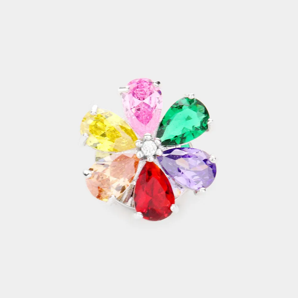 iLLASPARKZ White Gold Plated CZ Flower Lapel Mini Pin Brooch