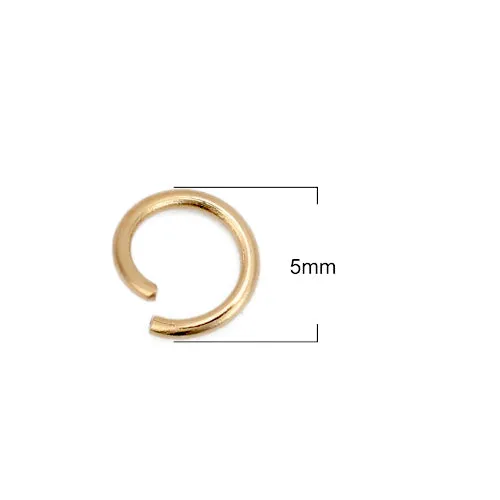 Jump Rings, 304 Stainless Steel, Round, Open, 24K Gold Plated, 5x0.7mm