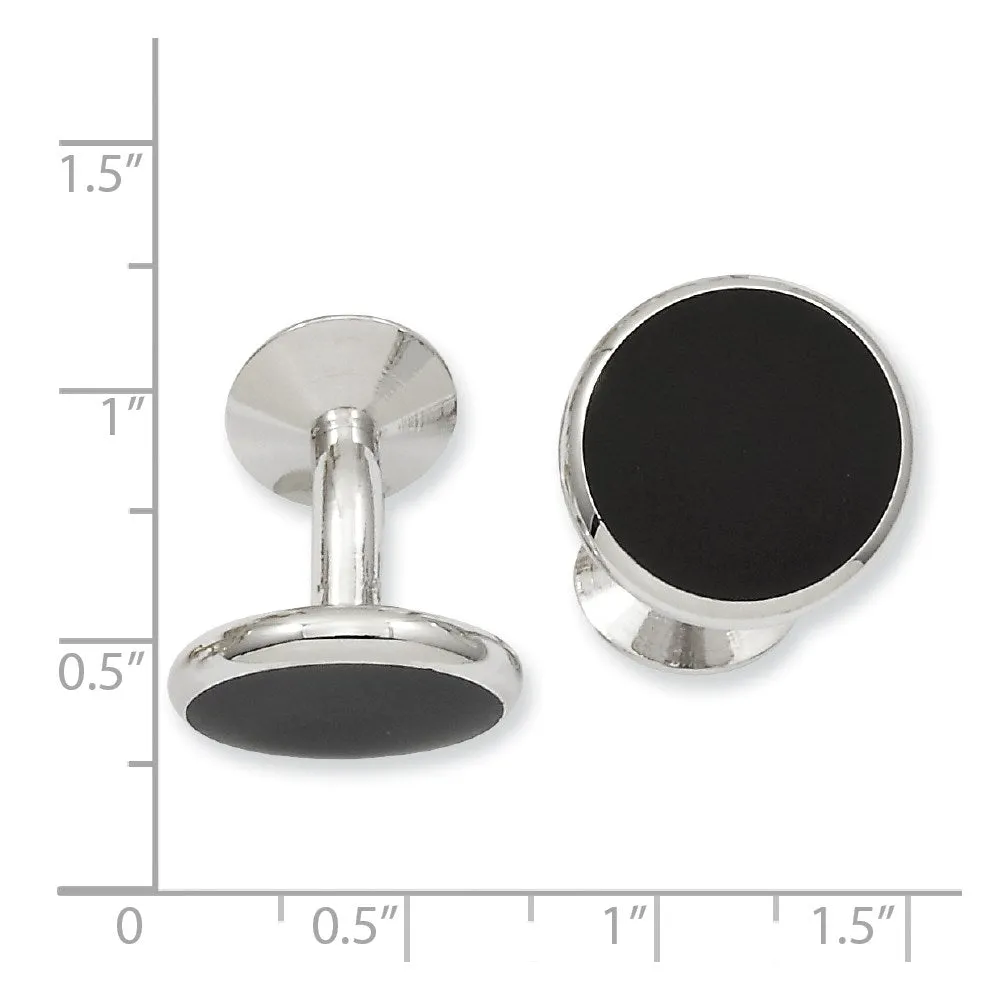 Kelly Waters Rhodium-plated Black Epoxy Round Cuff Links