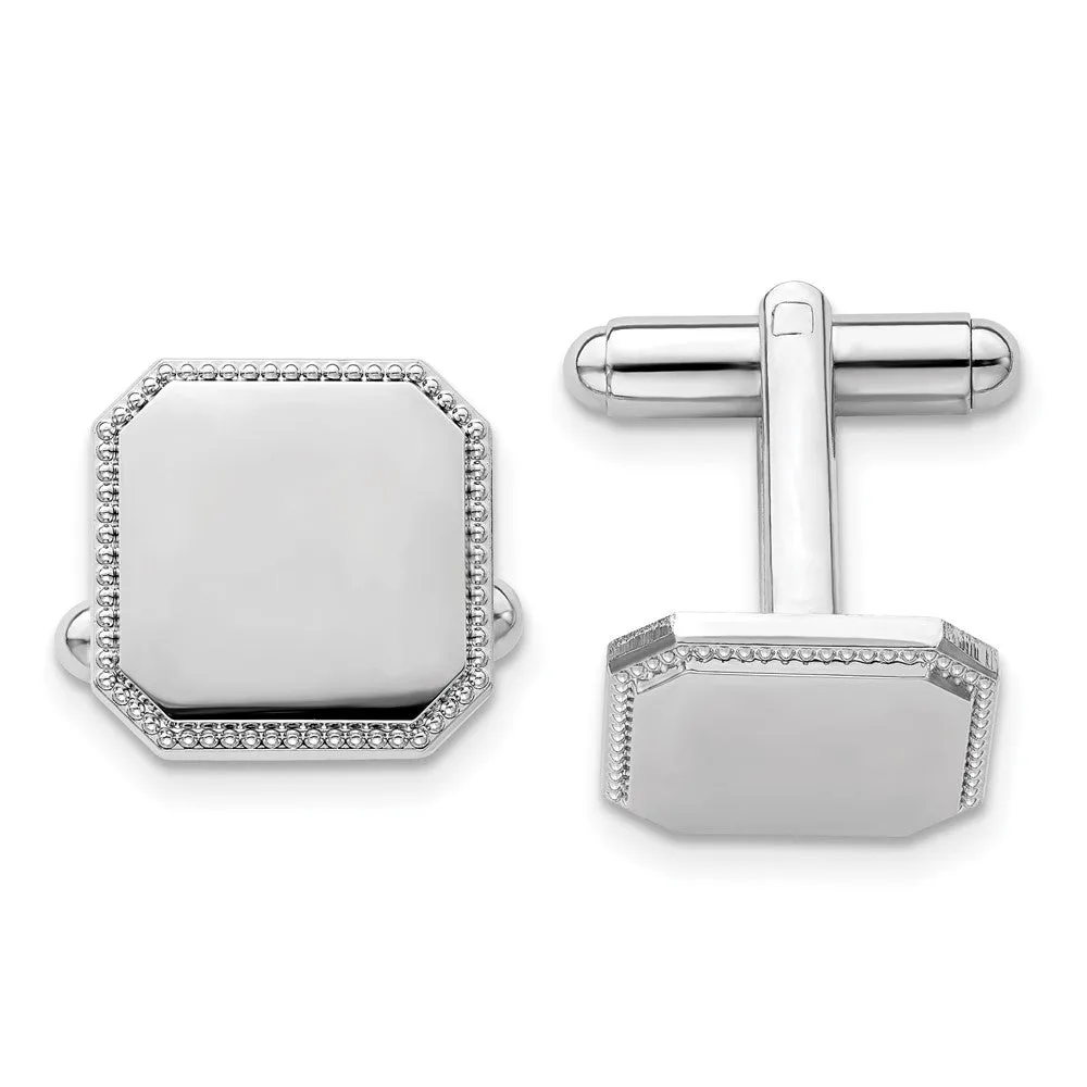 Kelly Waters Rhodium-plated Square Beaded Engravable Cuff Links