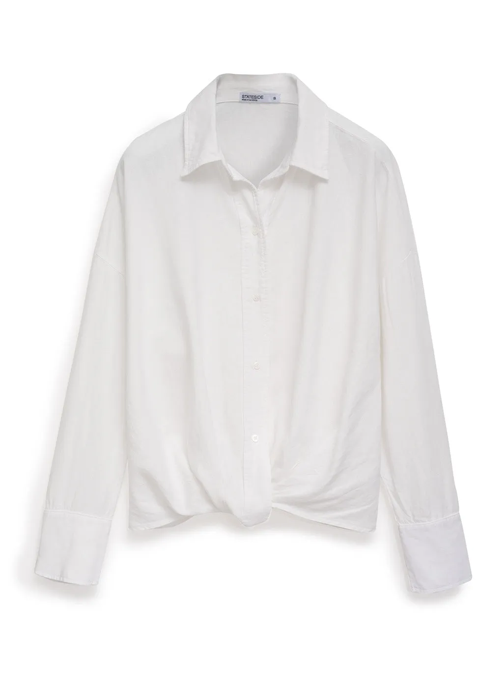 Linen Long Sleeve Front Twist Shirt in White